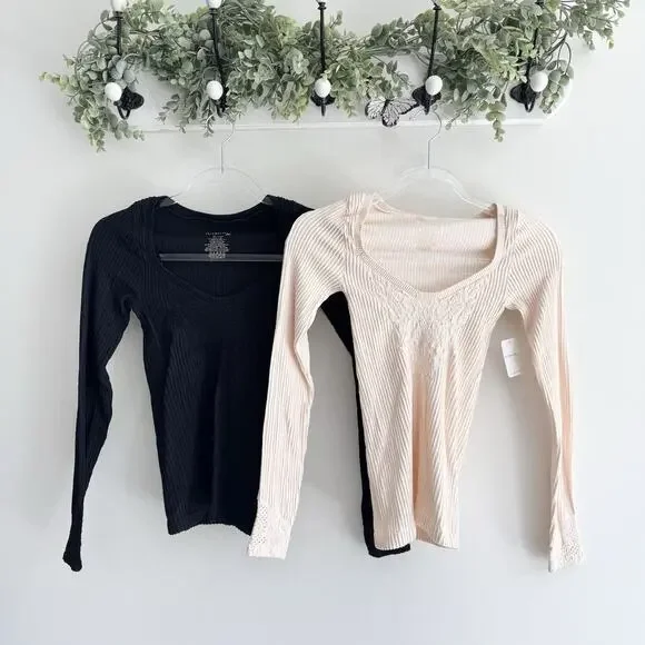 Free People Ribbed Fitted Sweater New/nwot Black/crewm M/L - Picture 1 of 5